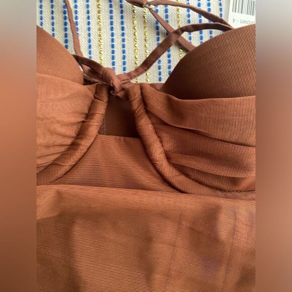 Oh Polly Batch A Brown Dress Size 0 Ruched Lined NEW - Picture 7 of 13